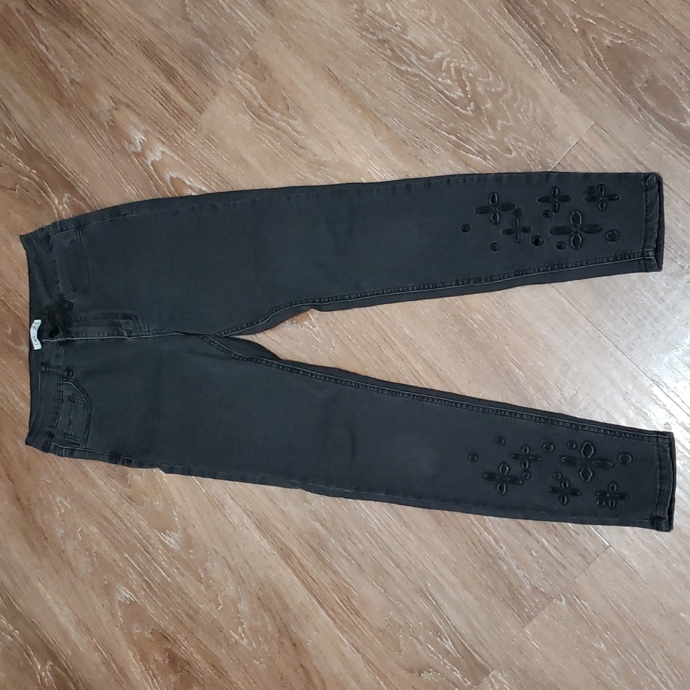 (28) Dex Skinny Fit Denim Stretch Floral Eyelet Trendy Streetwear Goth Cutout